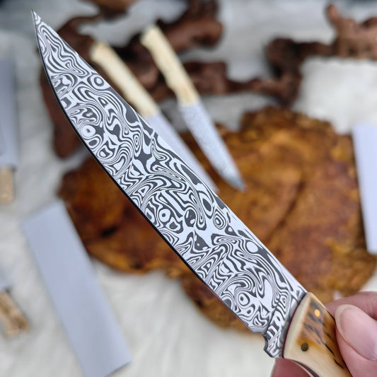 Custom Petty Chef Knife in Damasteel with Mammoth Tusks