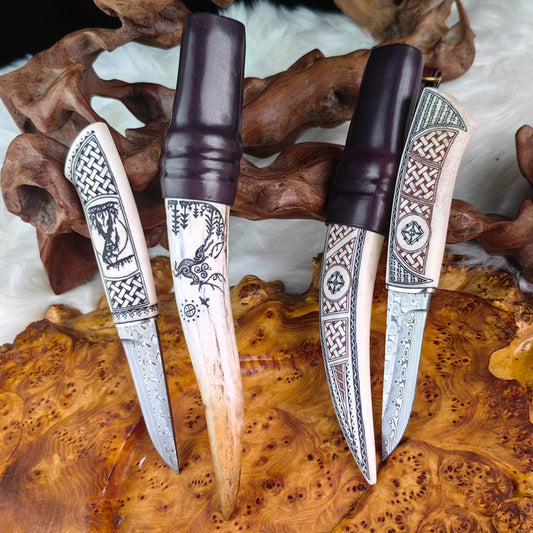 Hand-carved Fixed Blade Knife with Antlers