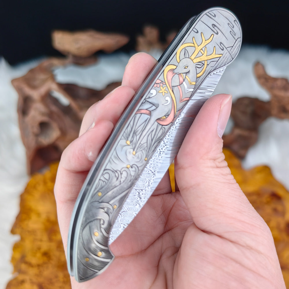 Celestial Hand-engraved Pocket Knife