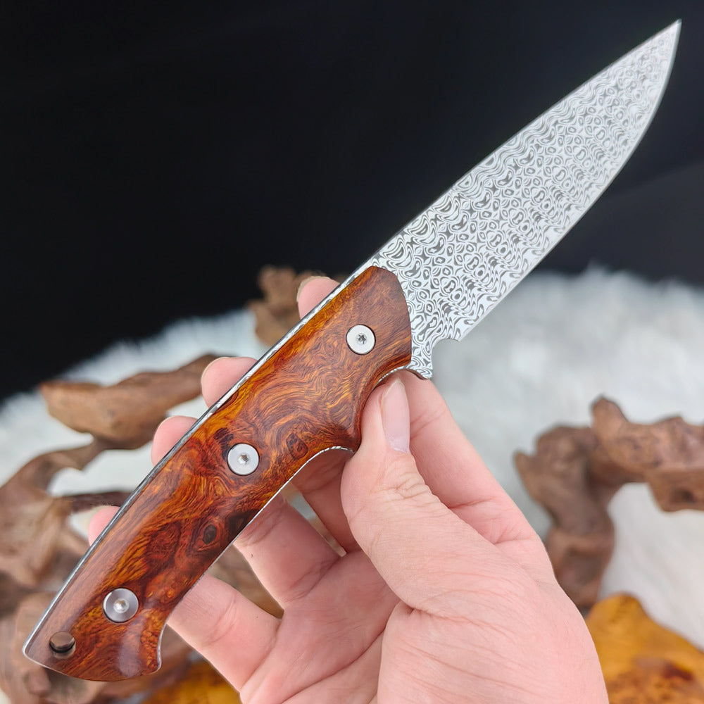 Custom Fixed Blade Knife in Damasteel with Ironwood
